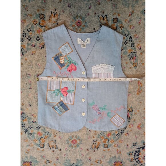 Vintage Petite Sophisticate 100% Cotton Embroidered Applique Vest Size‎ Small - Picture 8 of 10